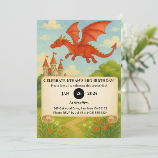 Flying Dragon Over Enchanted Forest Birthday 招待状 (スタンド正面)