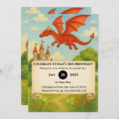 Flying Dragon Over Enchanted Forest Birthday 招待状 (正面/裏面)