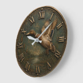 Flying Duck Rustic Waterfowl Hunting Cabin Decor ラージ壁時計 (傾斜)