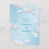 flying folded paper airplanes girls birthday 案内状 (正面/裏面)