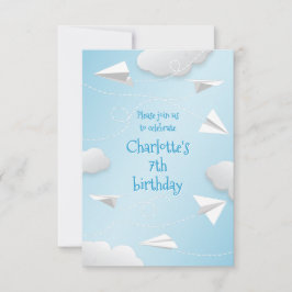 flying folded paper airplanes girls birthday 案内状