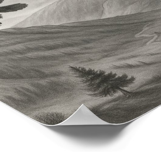 Flying Free – Monochrome Wilderness Sketch Art ポスター (角)