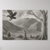 Flying Free – Monochrome Wilderness Sketch Art ポスター (正面)