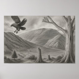 Flying Free – Monochrome Wilderness Sketch Art ポスター