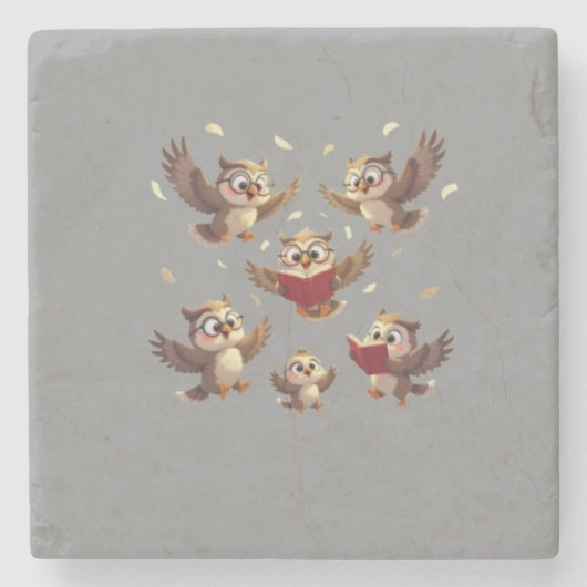 "Flying Funny Owls – Disney Cartoon Style" ストーンコースター (正面)