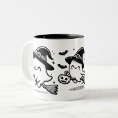 Flying Ghost Witch on Broom Halloween Mug | Double ツートーンマグカップ (正面左)