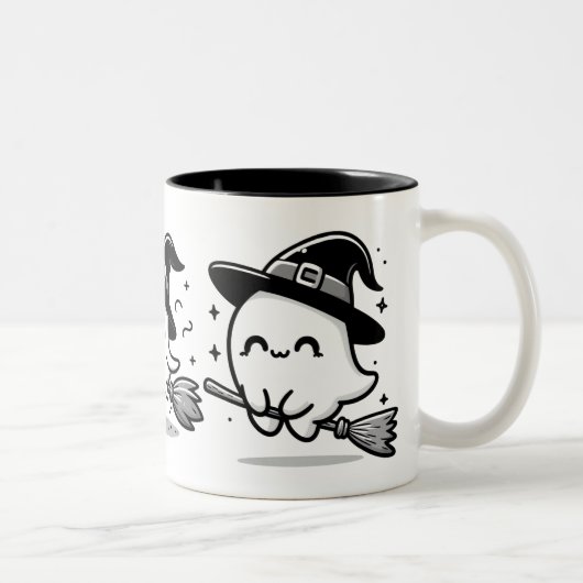 Flying Ghost Witch on Broom Halloween Mug | Double ツートーンマグカップ (右)