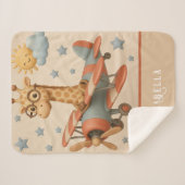 Flying Giraffe – Cute Airplane. シェルパブランケット (正面(横))