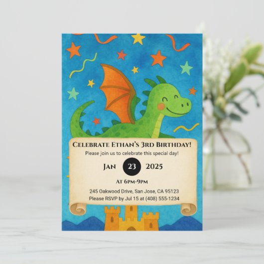 Flying Green Dragon Over Starry Castle Birthday 招待状 (スタンド正面)