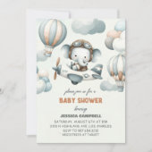 Flying High Elephant Baby Shower Invitation 招待状 (正面)
