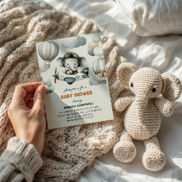 Flying High Elephant Baby Shower Invitation 招待状