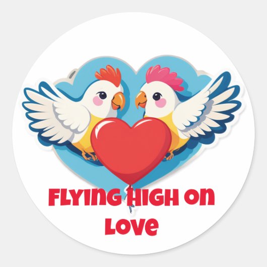 Flying High on Love – Balloon-Holding Lovebirds ラウンドシール (正面)