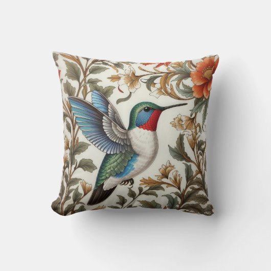 Flying Hummingbird William Morris Inspired クッション (正面)