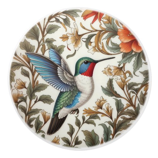 Flying Hummingbird William Morris Inspired セラミックノブ (正面)