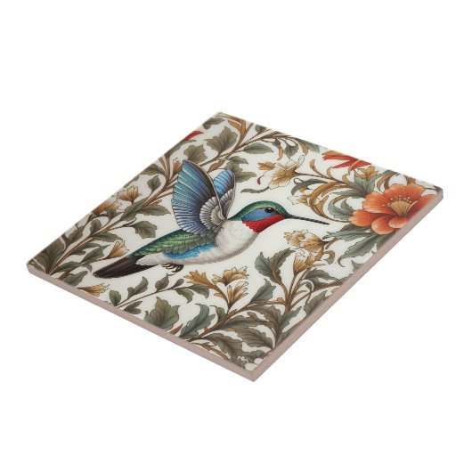 Flying Hummingbird William Morris Inspired タイル (側面)