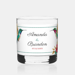 Flying Hummingbirds Red Tropical Flower Wedding ウイスキーグラス