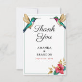 Flying Hummingbirds Red Tropical Flower Wedding サンキューカード (正面)