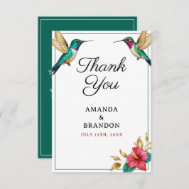 Flying Hummingbirds Red Tropical Flower Wedding サンキューカード