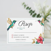 Flying Hummingbirds Red Tropical Flower Wedding 出欠カード (スタンド正面)