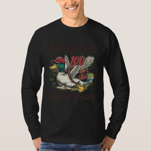 Flying Into 100 Days of School Duck Hunting 100th Tシャツ (正面)