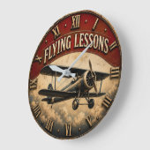 Flying Lessons Vintage Biplane Classic Aviation ラージ壁時計 (傾斜)