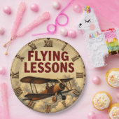 Flying Lessons Vintage Biplane Retro Flight School ペーパープレート (パーティー)