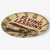 Flying Lessons Vintage Biplane Retro Flight School ペーパープレート (アングル)