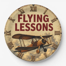 Flying Lessons Vintage Biplane Retro Flight School ペーパープレート