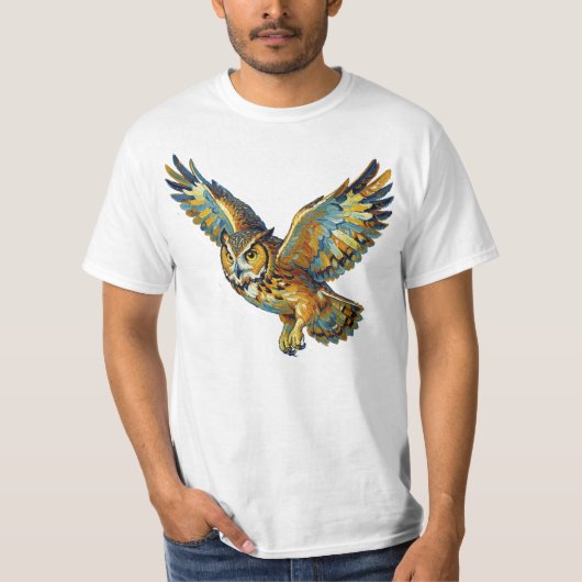 Flying Owl Abstract Colorful Brushstroke Art Tシャツ (正面)