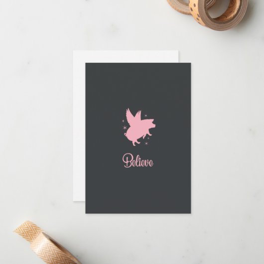 Flying Pig Believe Flat Note Card ノートカード (正面/裏面インサイチュ)