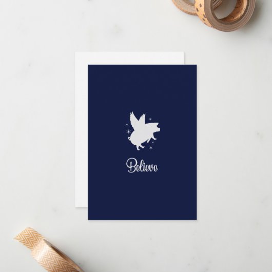 Flying Pig Believe Flat Note Card ノートカード (正面/裏面インサイチュ)