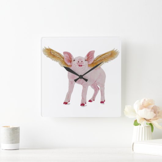Flying Pig Clock スクエア壁時計 (ホーム)