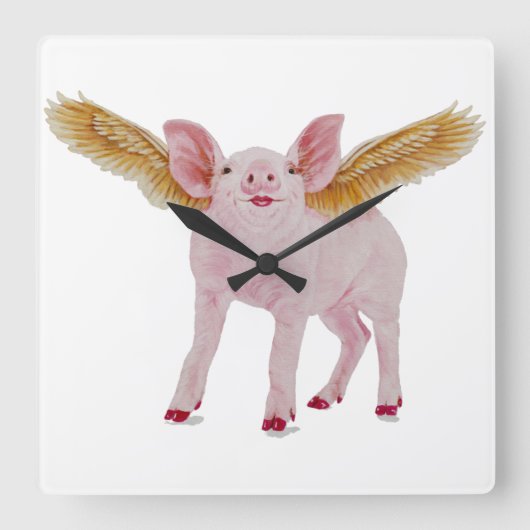 Flying Pig Clock スクエア壁時計 (正面)