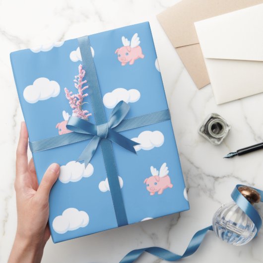 Flying Pig Cute Piglet with Wings Pattern ラッピングペーパー (ギフト)