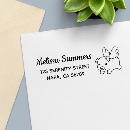 Flying Pig - Piglet with Wings Address セルフインキングスタンプ