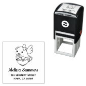 Flying Pig - Piglet with Wings in a Teacup Address セルフインキングスタンプ (インサイチュ)