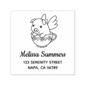 Flying Pig - Piglet with Wings in a Teacup Address セルフインキングスタンプ (デザイン)