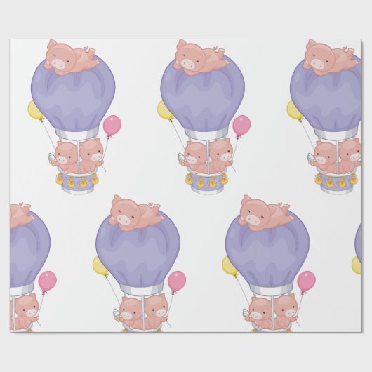 Flying Piggies in Hot Air Balloon ラッピングペーパー (フラット)