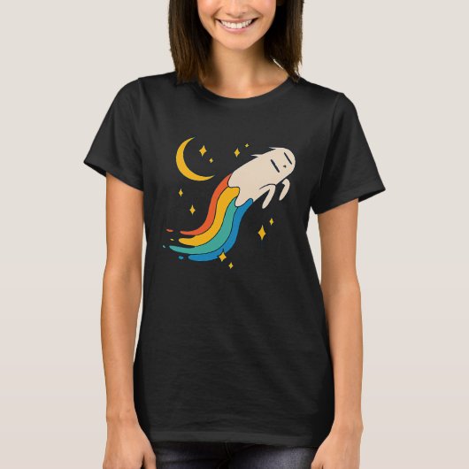 Flying Rainbow Cat Meme Cat Emo Soft Grunge EGirl Tシャツ (正面)