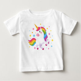 Flying Rainbow Unicorn With Stars ベビーTシャツ