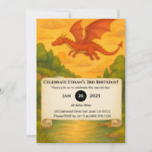 Flying Red Dragon Over Enchanted Forest Birthday 招待状 (正面)