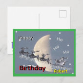 Flying Santa in Reindeer-Sled Birthday Postcard シーズンポストカード (正面/裏面)