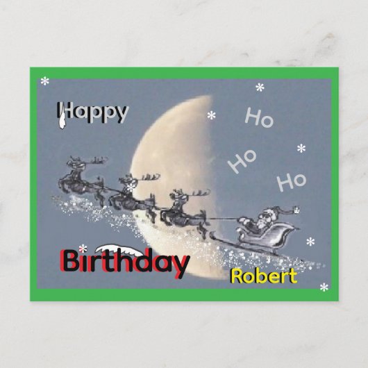Flying Santa in Reindeer-Sled Birthday Postcard シーズンポストカード (正面)