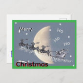 Flying Santa in Reindeer-Sled Christmas Postcard シーズンポストカード (正面/裏面)