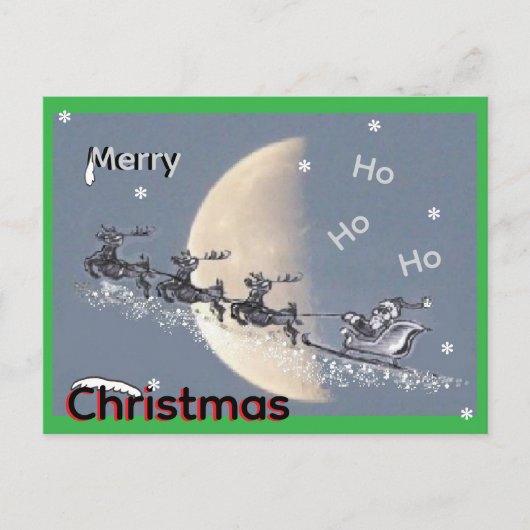Flying Santa in Reindeer-Sled Christmas Postcard シーズンポストカード (正面)