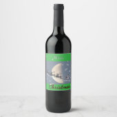 Flying Santa in Reindeer-Sled Christmas Wine Label ワインラベル (正面)