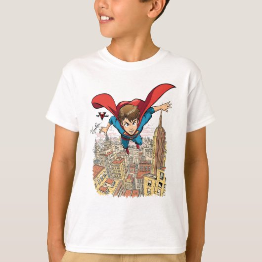 Flying Super Boy Cartoon T-Shirt – Dynamic Comic S Tシャツ (正面)