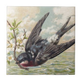 Flying swallow with flower twig タイル (正面)