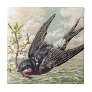 Flying swallow with flower twig タイル