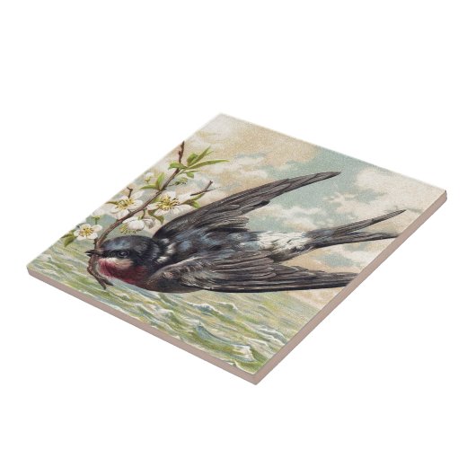 Flying swallow with flower twig タイル (側面)